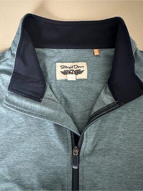 Straight Down Men's Golf Heathered Blue Quarter-Zip with Navy Trim Size Small